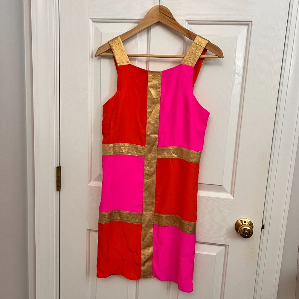 NEW Alice & Trixie Magenta Gold Color Block Mod Silk Dress Sz XS - Picture 9 of 10